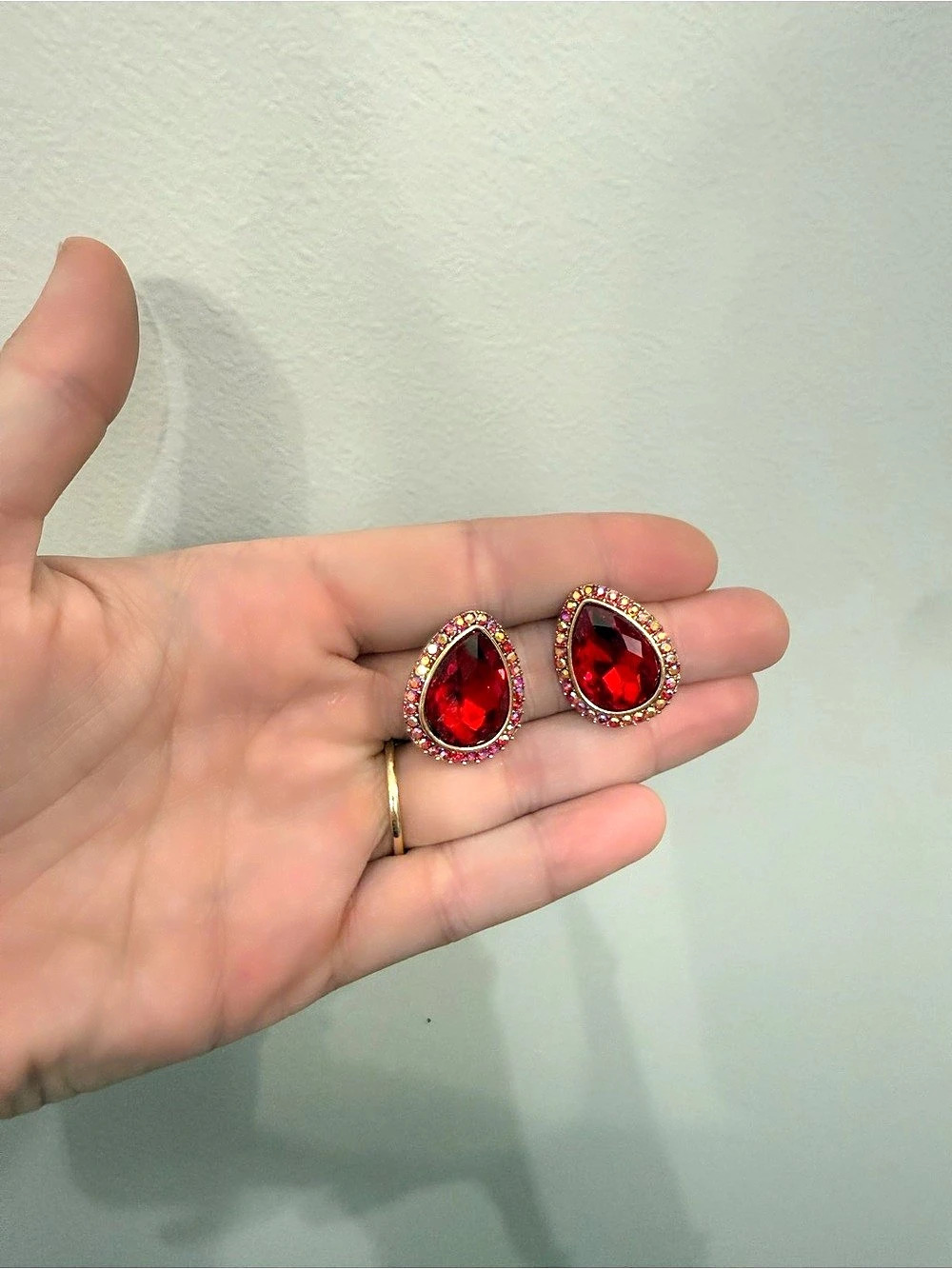 Red Teardrop Earrings Rhinestone Pageant Studs